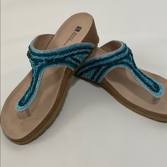 White Mountain Shoes - White Mountain teal beaded cork & leather sandals